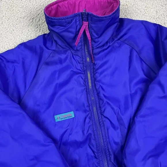 Vintage Columbia‎ Jacket Coat Thinsulate Pink Blue Reversible Women's Large - Picture 7 of 11